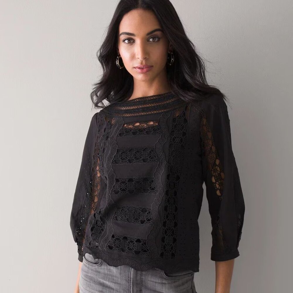 White House Black Market Elegant Black Lace Women's Top Size Medium